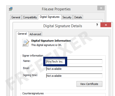 Screenshot of the FirsTech Inc. certificate